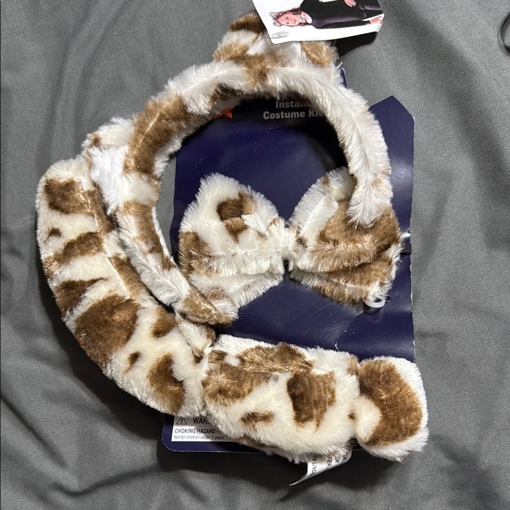 Leopard Print Furry Headband and Bow Set